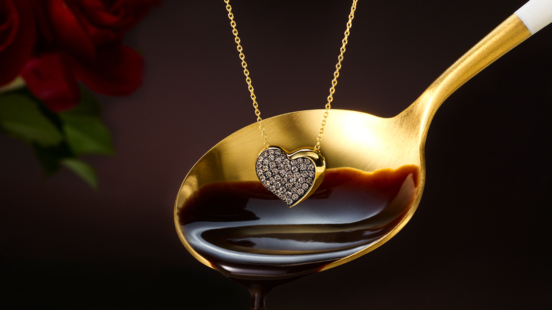 The Godiva x Le Vian collection is inspired by chocolate, like this “Ganache Heart” ($1,599).
