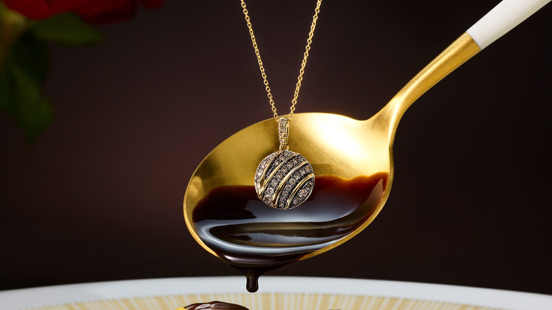 The “Truffle” pendant is set with chocolate and nude diamonds ($1,899).