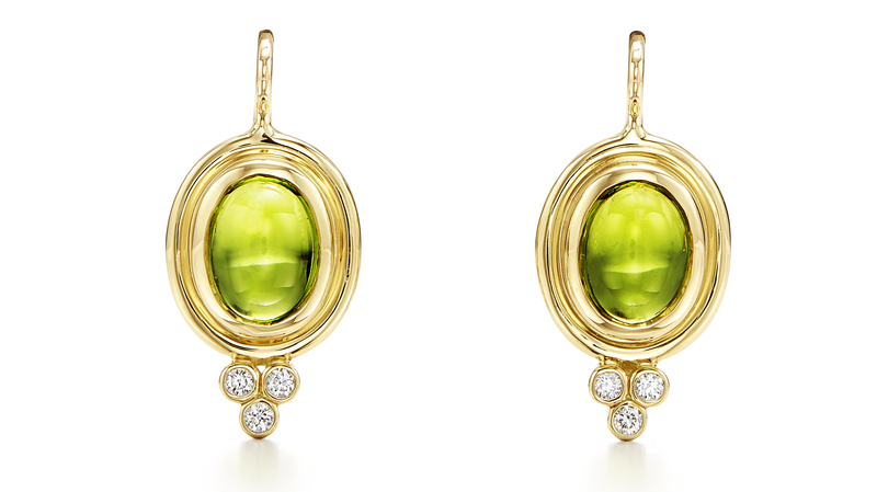 <a href="https://templestclair.com/products/18k-classic-earring-1?_pos=2&_sid=130a26cc4&_ss=r" target="_blank"> Temple St. Clair</a> peridot and 18-karat gold “Classic Temple” earrings ($1,950)