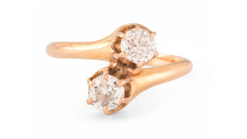 Fox & Bond antique bypass ring in 18-karat yellow gold with Old European-cut diamonds weighing approximately 0.7 carats total ($1,885)