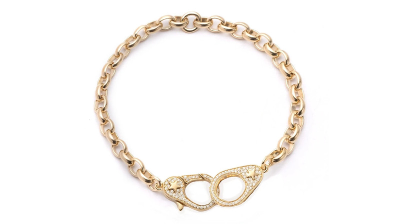 <a href="https://foundrae.com/" target="_blank"> Foundrae</a> 18-karat yellow gold and diamond Pave Sister Hook Heavy Belcher bracelet ($6,780)
