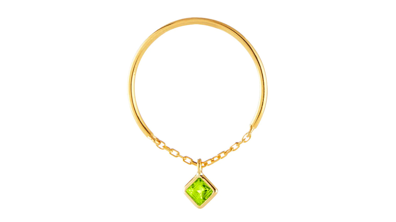 <a href="https://yicollection.com/products/peridot-half-chain-ring" target="_blank"> Yi Collection x Opening Ceremony</a> peridot ring in silver with 14-karat gold plating ($135)