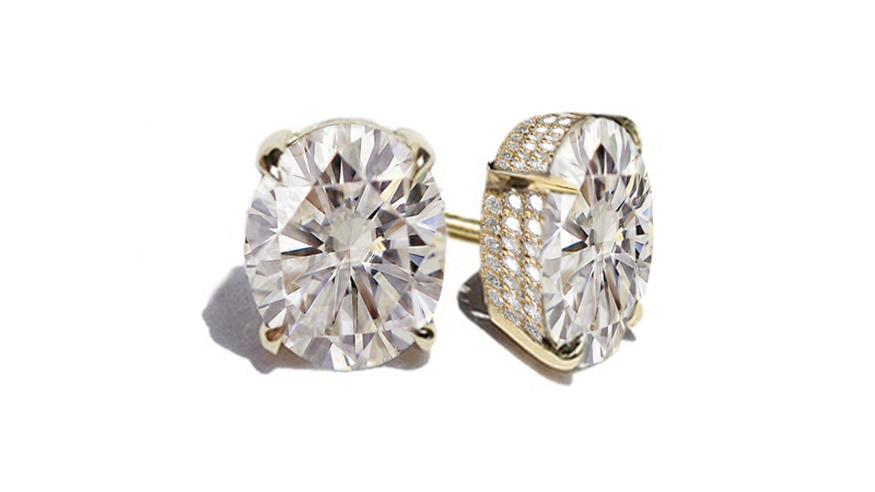 KatKim “Cerré” earrings in 18-karat gold featuring 0.4-carat ovals surrounded by 1.02 carats of diamonds ($9,600)
