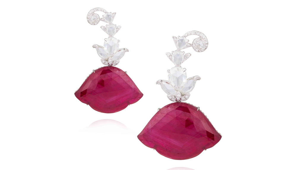 Amrapali 18-karat white gold “Lotus Earrings” with 17.31 carats of rubies and 4.06 carats of diamonds ($50,700)