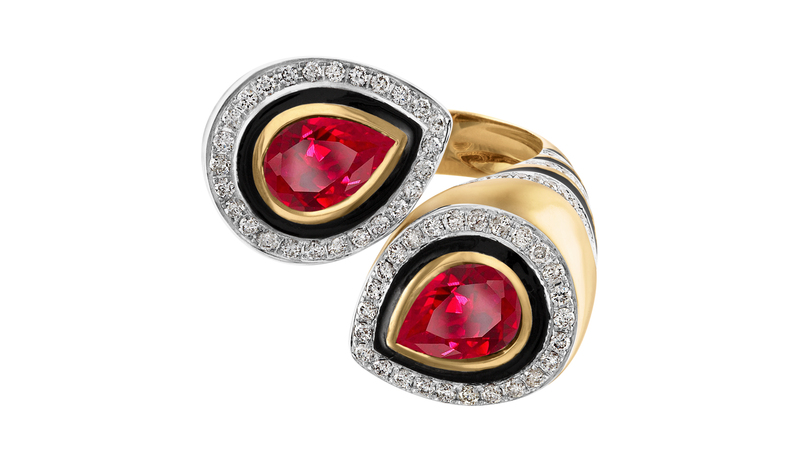 <a href="https://edenpresley.com/" target="_blank">Eden Presley</a> 14-karat yellow gold, ruby and diamond bypass ring (Price Upon Request)
