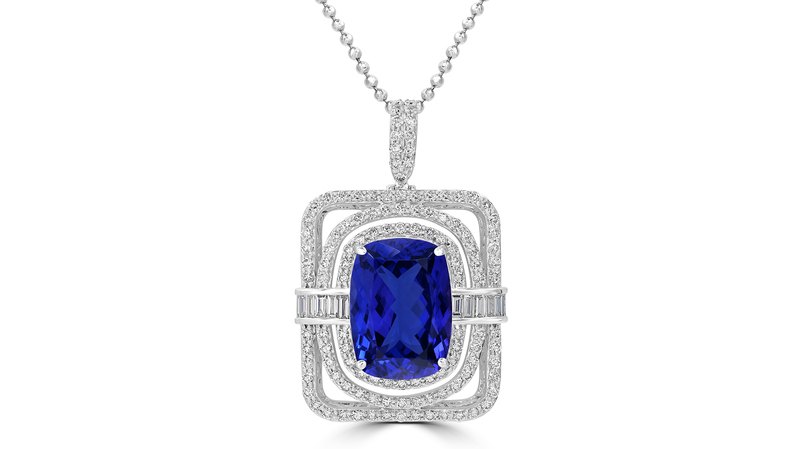 <a href="https://agcolor.com/jewelry-details/p6593" target="_blank">AG Color</a> tanzanite and diamond pendant set in 14-karat white gold (price available upon request)