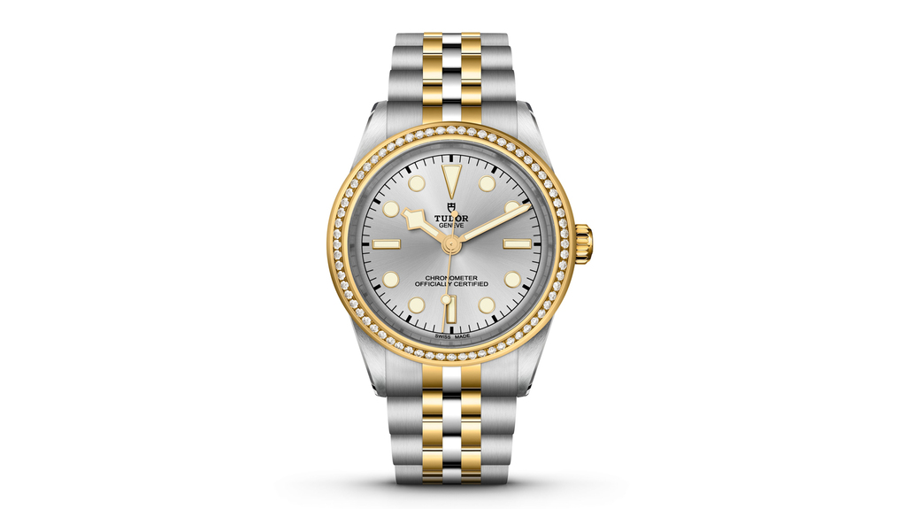 This version of the new Black Bay S&G has a steel and yellow gold case and bracelet, a silver dial, and a diamond bezel. This version of the new Black Bay S&G has a steel and yellow gold case and bracelet, a silver dial, and a diamond bezel.