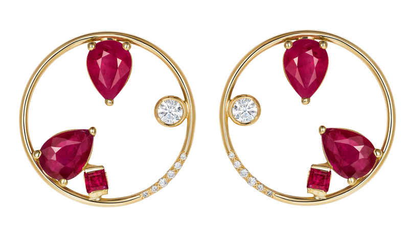 <a href="https://gfgjewellery.com/products/project-20-20-ruby-earrings" target="_blank">GFG Jewellery</a> ruby earrings with white diamonds set in 18-karat yellow gold ($4,465)