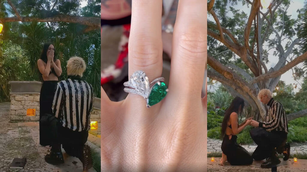 Musician Machine Gun Kelly proposed to Megan Fox with an 18-karat white gold, toi et moi-style ring featuring a pear-shaped D-color diamond and a matching pear-shaped untreated Colombian emerald, pictured at center. The story about the Stephen Webster-designed ring was the third most popular story on National Jeweler so far this year. Musician Machine Gun Kelly proposed to Megan Fox with an 18-karat white gold, toi et moi-style ring featuring a pear-shaped D-color diamond and a matching pear-shaped untreated Colombian emerald, pictured at center. The story about the Stephen Webster-designed ring was the third most popular story on National Jeweler so far this year.
