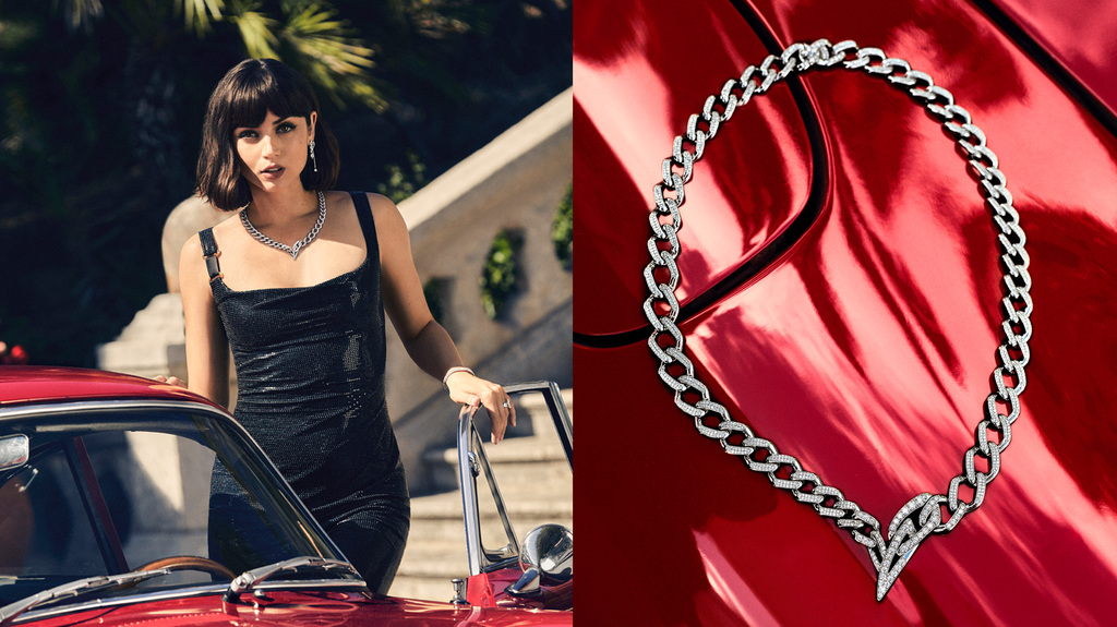Another shot of Ana de Armas in the new NDC ad campaign, in which the actress is wearing Malyia McNaughton’s jewels. A close-up of the necklace used in the shot is pictured at right. Another shot of Ana de Armas in the new NDC ad campaign, in which the actress is wearing Malyia McNaughton’s jewels. A close-up of the necklace used in the shot is pictured at right.