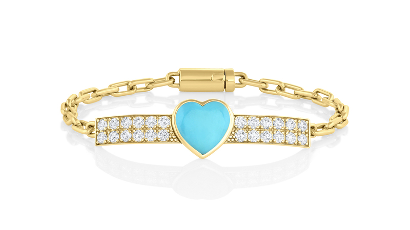 <a href="https://www.mspalten.com/" target="_blank">M. Spalten</a> turquoise heart and diamond Gem ID Bracelet set in 14-karat yellow gold ($5,450)