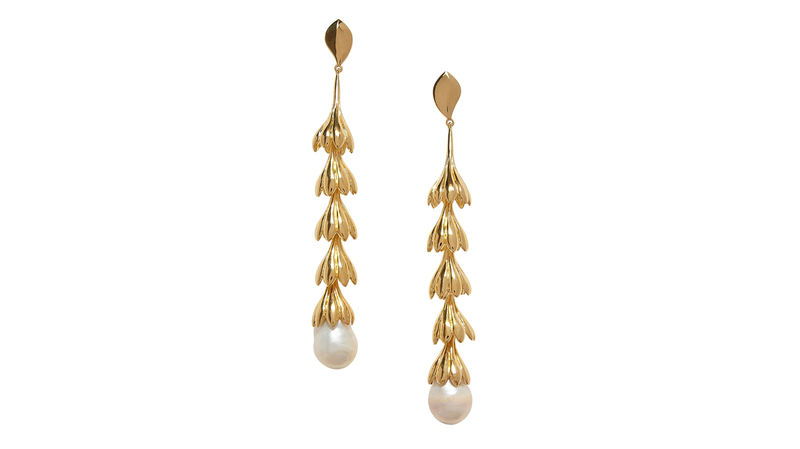 <a href="https://www.pamelalove.com/" target="_blank">Pamela Love </a> “Eden Earrings” in 14-karat yellow gold plate over brass with baroque pearls ($490)