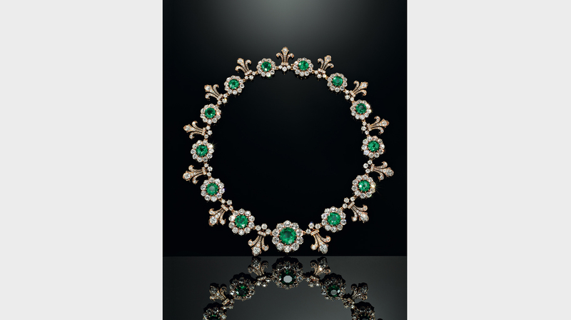 Platinum necklace with diamonds and emeralds circa 1868-1880 (Copyright Tiffany & Co./Photo by Thomas Milewski)