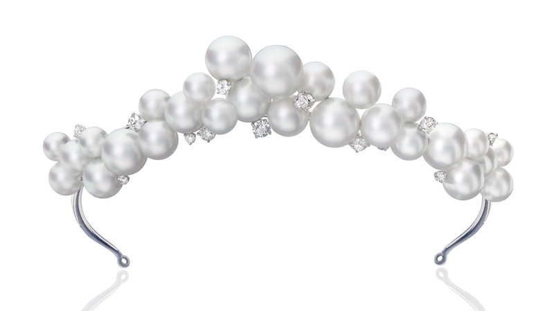 Sean Gilson for  <a href="https://assael.com/" target="_blank">Assael</a>  “Bubble Collection” platinum, South Sea pearl and old mine-cut diamond tiara, which converts into a choker necklace ($190,000)