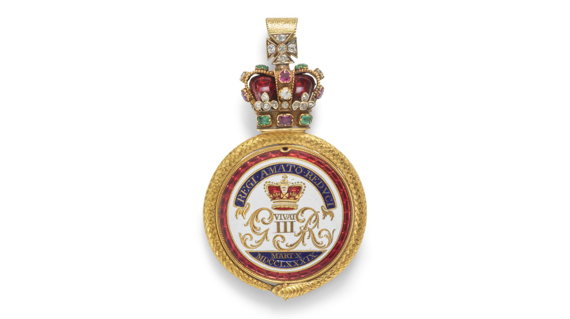 King George III Return from Illness medallion locket pendant with lock of his hair and Queen Charlotte’s hair